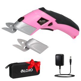 VLOXO Cordless Electric Scissors Cardboard Cutter with 2 Type Blades Rechargeable Powerful Shears Cutting Tool for Fabric Electric Box Cutter Leather Felt with Charger & Storage Box-Pink