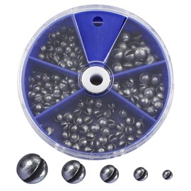 Gunball Set, Round Fishing Weights, Set of 205, Split Shot Sinker, Removable, 5 Sizes Available, Great for Beginners, Storage Case Included, Small Items