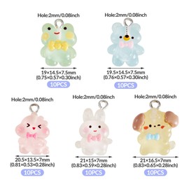 Boutigem 50Pcs Luminous Animal Resin Charms Glow in The Dark Dinosaur Frog Bear Rabbit Dog Pendants Cute Cartoon Animal Ornament Pendants for DIY Earring Necklace Bracelet Keychain Jewelry Making