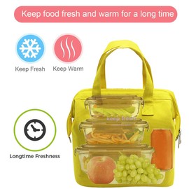 Mziart Insulated Lunch Bag Simple Bento Cooler Bag Lunch Tote Bag for Lunch Box for Women Men Adult Picnic Working Hiking Beach (Yellow)