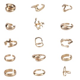 Mikovivi 15pcs Gold Ring Set, Adjustable Gold Chunky Rings Set Stackable Open Finger Jewelry Vintage Knuckle Jewelry Minimalist Gifts for Women