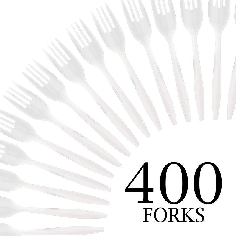PLASTICPRO Cutlery 400 Mediumweight White Disposable Plastic Forks