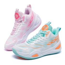 Bacury Womens Mens Basketball Shoes Breathable Non Slip Fashion Sneakers Comfortable Unisex-Adult Outdoor Sport Shoe Green Pink Size 8