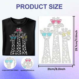 ANATTASOUL White Rhinestone Iron on Transfers Funny Giraffe Glitter Diamante Hotfix Patches for Clothes, 11.6"x8.2" Large Iron On Sequin Applique for T-Shirts Bags Jeans Jacket Caps Shoes DIY Decor
