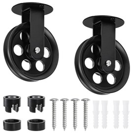 Hedume Set of 2 Black Pulley Wheels for Plug in Pendant Light, Wall Ceiling Mount Pulleys for Hanging Lamp, Vintage Aluminium Wall Ceiling Mount Lifting Towing Pulleys for DIY Chandelier Lighting