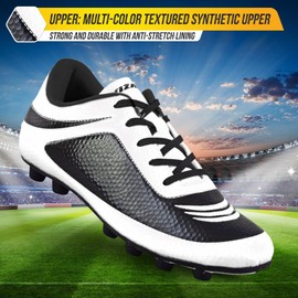 Vizari Infinity FG Soccer Cleats | Firm Ground Soccer Cleats for Outdoor Surfaces and Fields | Lightweight and Easy to wear Youth Soccer Cleats| White/Black | Toddler