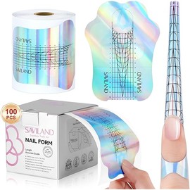 Saviland Long Length Reusable Nail Forms: Super Sticky Duable Poly Gel Nail Forms Sturdy Nail Extension Forms Paper Nail Forms Self-adhesive Nail Model Stencils for Acrylic Nails Builder Nail Gel