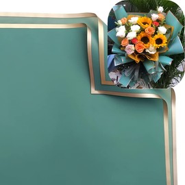 40 Sheets Gold Edge Flower Wrapping Paper,Florist Bouquet Supplies,DIY Crafts,Gift Packaging, PVC waterproof material Floral Wrapping Paper 22.8x22.8Inch (Grandmother Green)