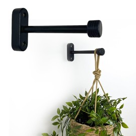 EvenWood 2-Piece Set of Wooden Plant Hooks for Wall with Sturdy Metal Tube - Plant Wall Hanger for Pots, Flower Brackets - Bracket Plant Hanger for Indoor and Outdoor Decorations (Black, 8 Inch)