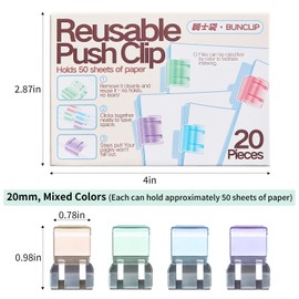 BUNCLIP Push Paper Clips & Binder Clips, 40 Pack Medium Reusable Heavy Duty Clamps, No Damage No Marks, 50 Sheet Capacity for Office, School, Home Organization (40 Pieces)