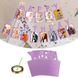 Banner de fotos de cumpleaños, adecuado para niños y adultos, decoración de fiesta de cumpleaños, aniversario anual de hito rosa