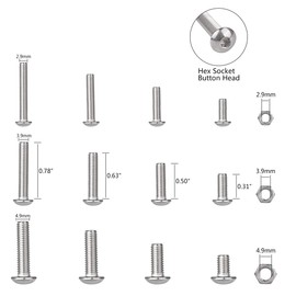 Loscrew 500Pcs M3 M4 M5 Stainless Steel Machine Screw and Nut Kit Button Head Hex Socket Head Cap Bolts Screws with Nuts Assortment Kit +Wrench(3PCS)