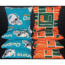 Unbranded Set of 8 Miami Dolphins Hurricanes Cornhole Bags ***FREE SHIPPING** - Corn Filled