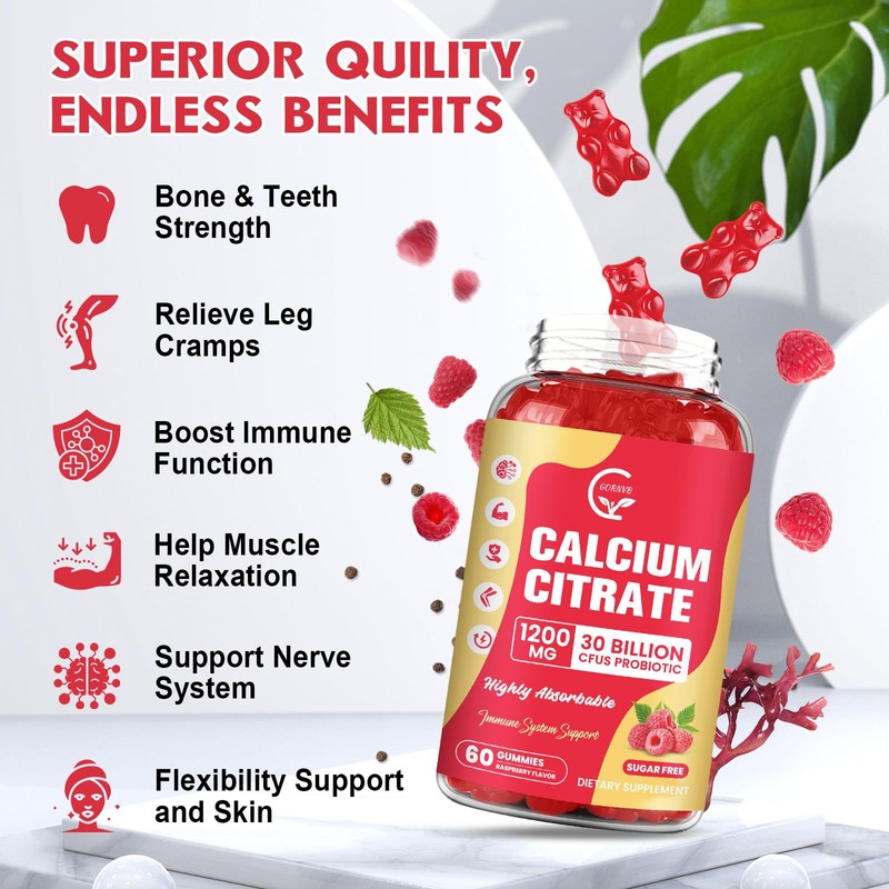 (2 Pack) Sugar Free Calcium Citrate Gummies 1200 mg with