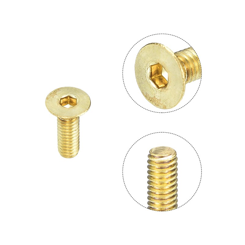 uxcell Flat Head Socket Cap Screws, M4-0.7 x 12mm Brass