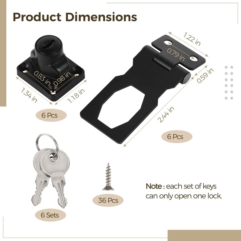 6 Pcs Hasp Locks with Keys, Twist Knob Keyed Locking