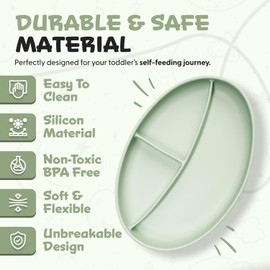 RoyalTots Silicone Baby Plates 6 Months+ | BPA-Free Non-Toxic Toddler Plate with Dividers | Baby Led Weaning Plates for Toddlers 1-3 | Durable, Non-Slip & Microwave Safe Baby Food Plate (green)