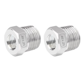 Quickun Stainless Steel Reducing Hex Bushing, 1/2" Male NPT to 3/8" Female NPT, Reducer Bushing Pipe Hose Fitting （Pack of 2）