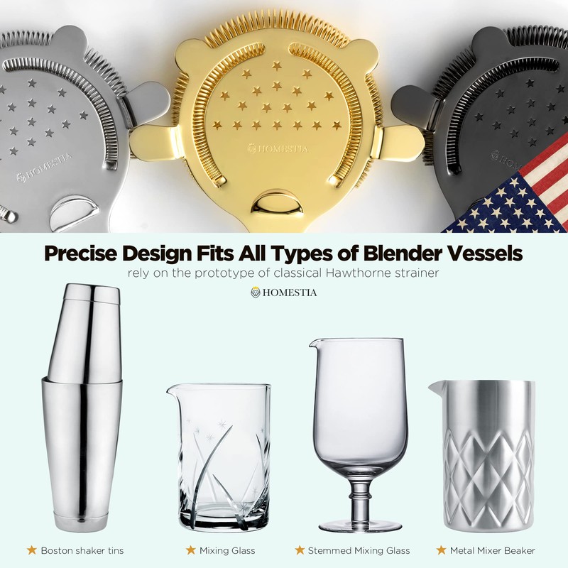 Homestia Hawthorne Strainer with Star Pattern Stainless Steel 4 Prongs