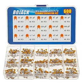 BOJACK 15 tipos de valores, 600 unidades de condensadores de cerámica Surtido Kit de condensadores de 10 pf a 100 nF en una caja