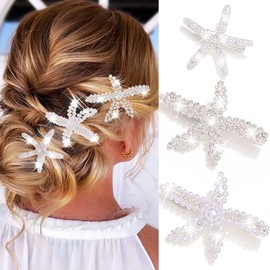 Banatra Starfish Hair Clips Gold Metal Sea Star Hair Barrette Pearl Beach Hair Accessories for Women and Girls (Silver)