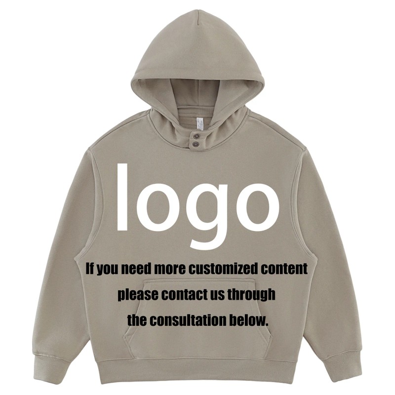 High End Double Button Hood Drop Shoulder Cotton Blend Hooded