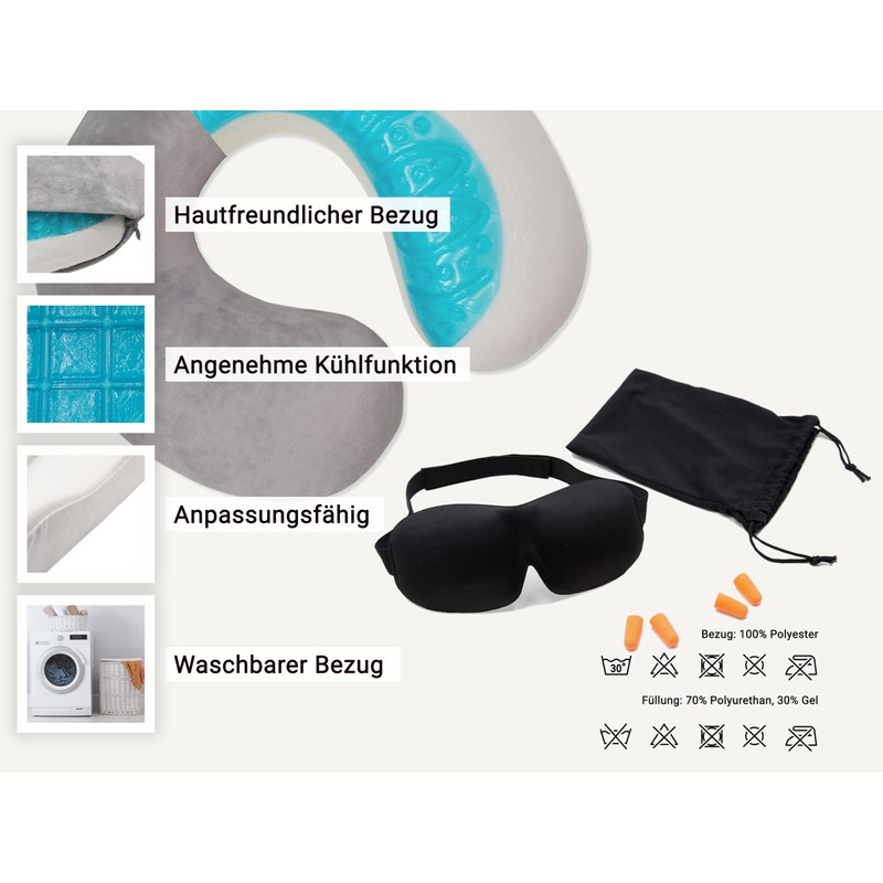 ZOLLNER Rest Set 3-Piece Neck Pillow, Sleeping Mask and Ear
