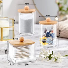 LOBVABA Pack of 3 Acrylic Cotton Buds Container for Living Room, Bedroom, Bathroom Circle + Square