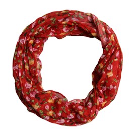 beybey® Women's Silk Loop Scarf with Floral Pattern - Beautiful and Fine - Silk Scarf - Loop Scarf Women - Tube Scarf Women, red