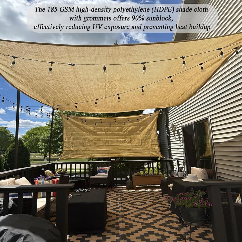 Junflying 90% Shade Cloth 12x24 FT, UV-Resistant, Breathable Sun Shades