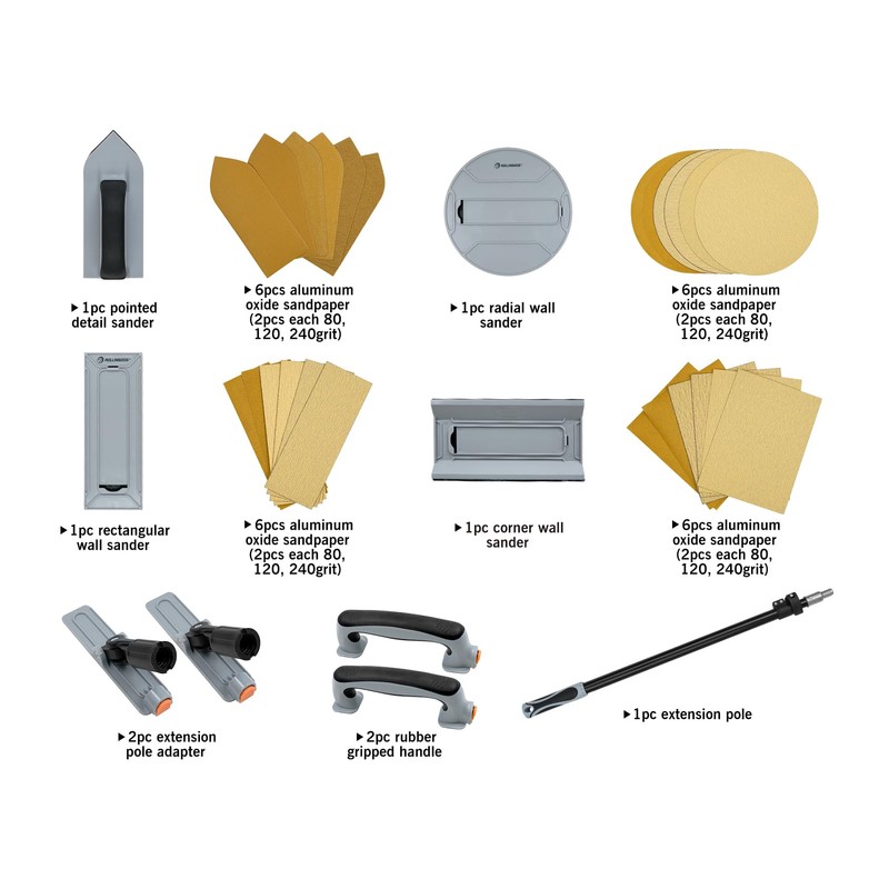 ROLLINGDOG Wall Sanding Kit - 6pcs Oxide Mesh Sandpaper(2pcs Each
