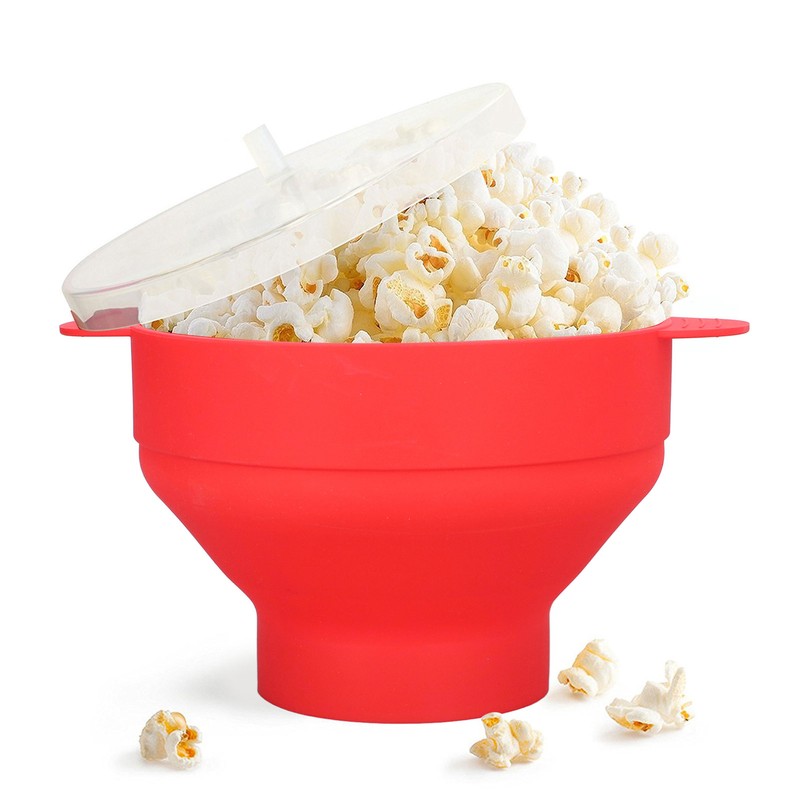 Large Microwave Popcorn Popper with Lid Handle BPA Free Foldable
