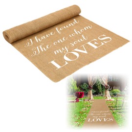 Tudomro 40 Inch x 15 Ft Extra Long Natural Burlap Wedding Aisle Runner Outdoor Jute Burlap Aisle Runner for Wedding Ceremony Rustic Indoor Carpet for Walkway (Love Style)