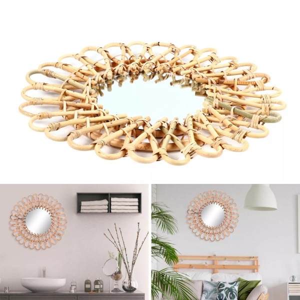 CNCEST Hanging Wall Round Mirror Home Rattan Nordic Wicker Home