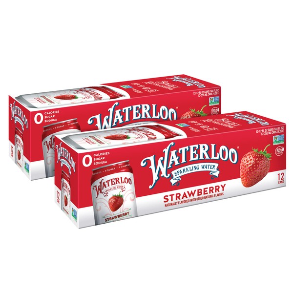 Waterloo Sparkling Water, Strawberry Naturally Flavored, Pack of 24, 12