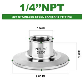 TAISHER 2PCS 1.5" Tri Clamp to 1/4" NPT Female Stainless Steel Sanitary Fitting Home Brew Connector (Ferrule OD 50.5mm)