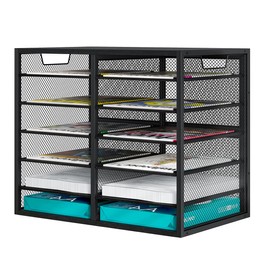 PAG-Mass Mail Organizer Adjustable Mail Holder, Countertop Literature Organizer, Student Mailbox for Classroom, Desktop Bill Paper Organizer for Office Home School, 12 Compartments, Black