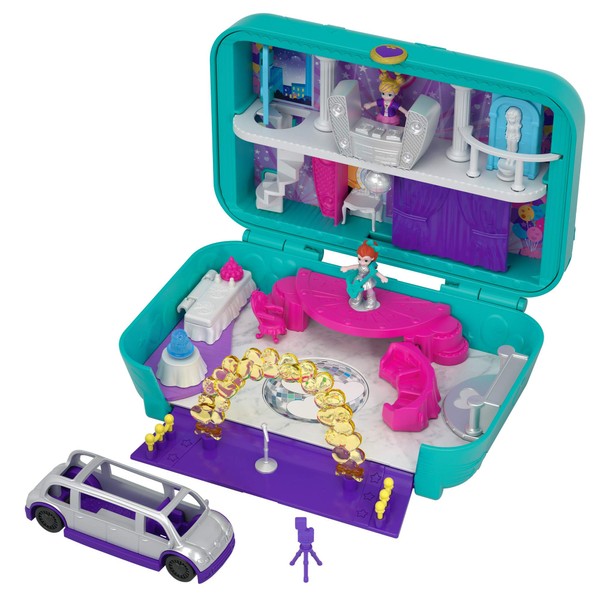 Polly Pocket Hidden Places Dance Par-taay! Case with Dance Theme, Dolls & Accessories