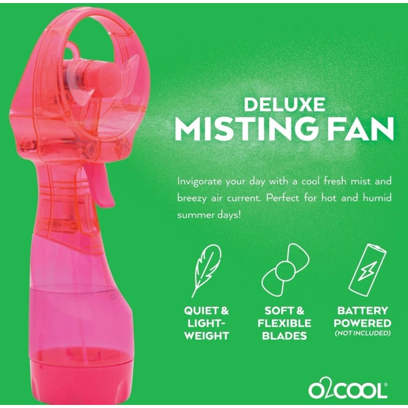 O2COOL Deluxe Handheld Battery Powered Water Misting Fan Pink