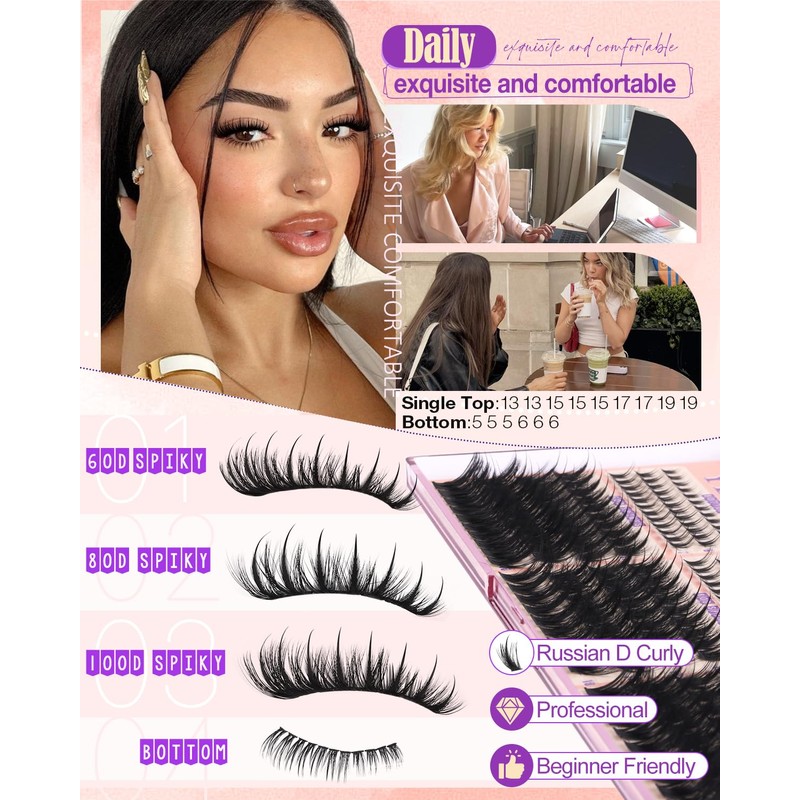 Spiky Lash Clusters 60D 80D 100D Volume Eyelash Cluster Spikes