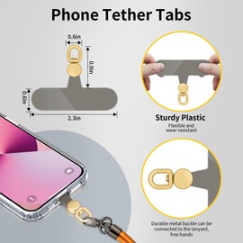360°Rotatable Phone Tether Tab,3 Pieces Universal Phone Lanyard Patch Without Adhesive,Phone Lanyard Replacement Part for Cell Phone Strap(Grey+Transparent)