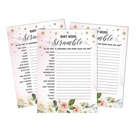 Inkdotpot Set Of 50 Floral Baby Shower Word Scramble Game Cards It’s A Boy It’s A Girl Gender Reveal Party Supplies-Fun Game Favors