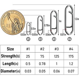 50-Count Speed Clips, High Strength Stainless Steel Speed Clip for Fishing Lure Quick Change, Freshwater Saltwater Crankbait Popper Lures Quick Snap Connector Tackle - Size: #4-175LB-1.2IN