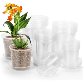 40 Pack 4/5/6/7 Inch Clear Nursery Pots with Drainage and Saucer, Clear Plastic Planter Pots for Plants, Flexible Seed Starting Pots for Succulents, Small Herbs, Annual Flowers