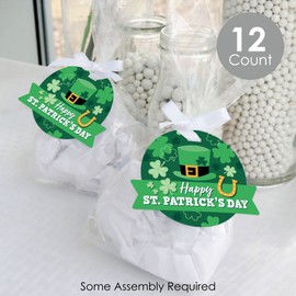 Big Dot of Happiness Shamrock St. Patrick's Day - Saint Paddy's Day Party Clear Goodie Favor Bags - Treat Bags With Tags - Set of 12
