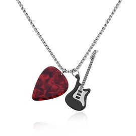 Red Guitar Pick Necklace for Women Men Music Fans Christmas Birthday Gifts for Guitarist Guitar Player Music Accessories for Teachers Appreciation Gifts Guitarist Guitar Charm Necklaces for Rock Music Lovers