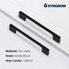 Syngrow 1 Pack Cabinet Pull Handles 5 Inch (128mm) Hole Centers Matte Black Kitchen or Bathroom Cabinet Door Handles Drawer Pulls and Dresser Knobs for Cupboards Furniture Hardware SG1910-128-MB-1
