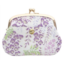Komon Kobo 0207 4 inch Oyako Coin Purse Card Case Futagoshi Crepe Kyoto Japanese Komono Edo Komon, Wisteria Flower (White)