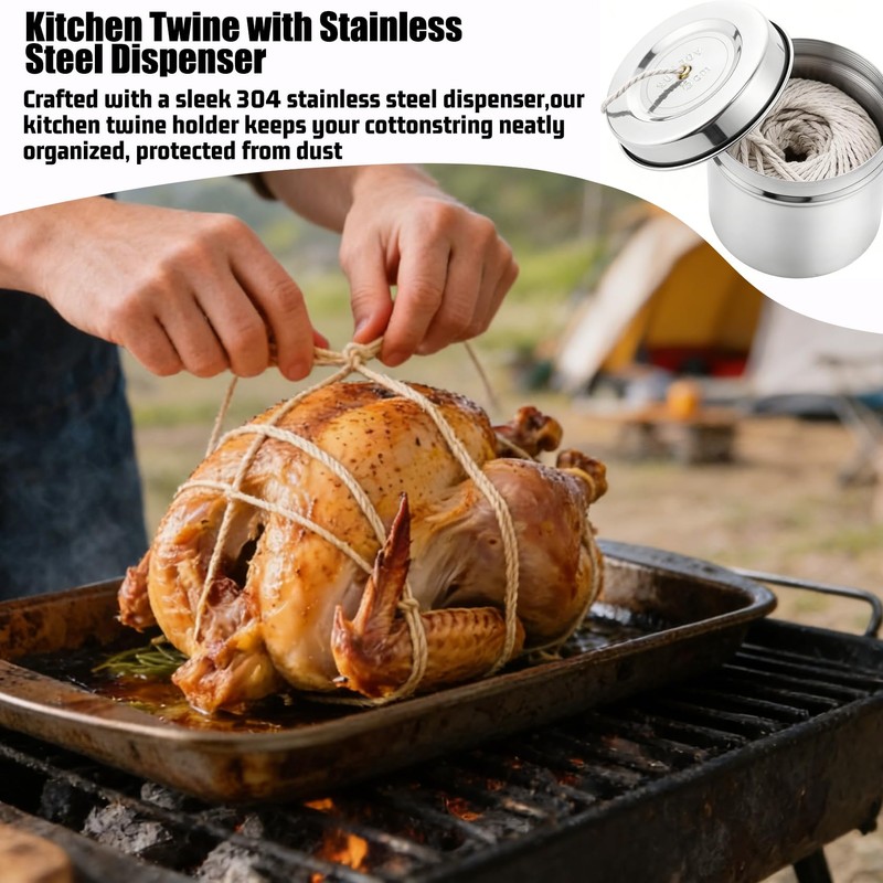 Kitchen Twine for Cooking with Stainless Steel Dispenser, Cotton Butchers
