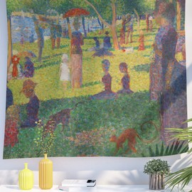 Berkin Arts Kunst Dekor Wandteppich mit Landschaft Design, Wandbehang Tapisserie, ästhetischer Kulisse Weinlese Blumen für Schlafzimmer 130 x 150 cm (Georges Seurat - Ein Sonntag auf La Grande Jatte)